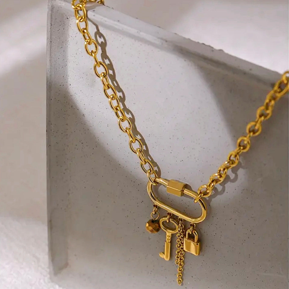 Lock Key Charmed Cable Necklace – MAZEE Jewelry