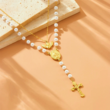 Load image into Gallery viewer, Angel Cross Pearl Necklace