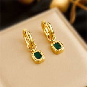 Emerald Drop Hoop Earrings