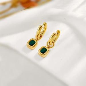 Emerald Drop Hoop Earrings