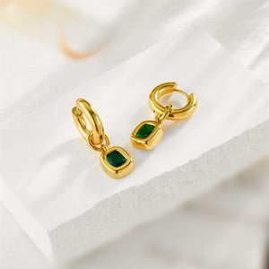 Emerald Drop Hoop Earrings