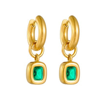 Load image into Gallery viewer, Emerald Drop Hoop Earrings