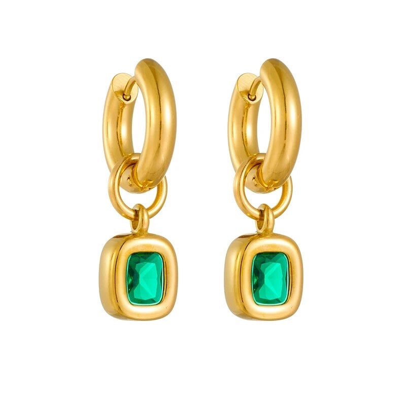 Emerald Drop Hoop Earrings