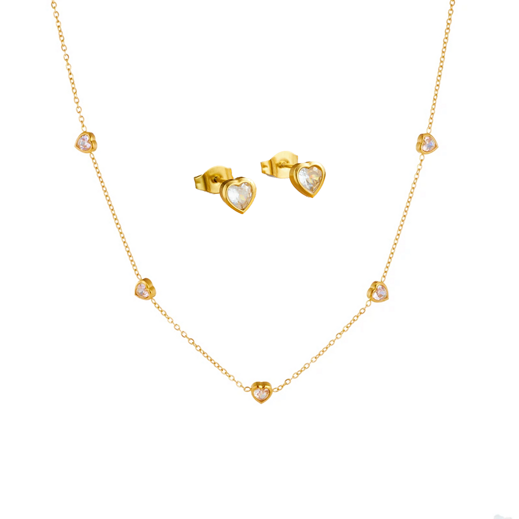 Heart Station Necklace & Earrings Set