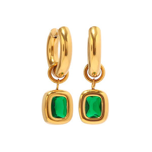 Emerald Drop Hoop Earrings