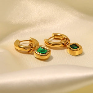 Emerald Drop Hoop Earrings