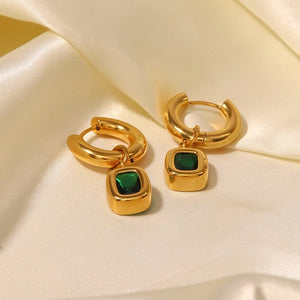 Emerald Drop Hoop Earrings