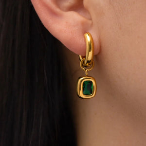 Emerald Drop Hoop Earrings